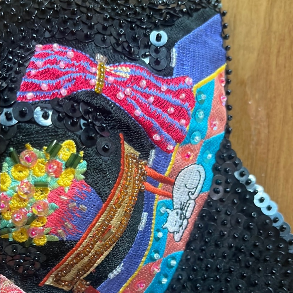 Black Sequin Embroidered Cap - image 2